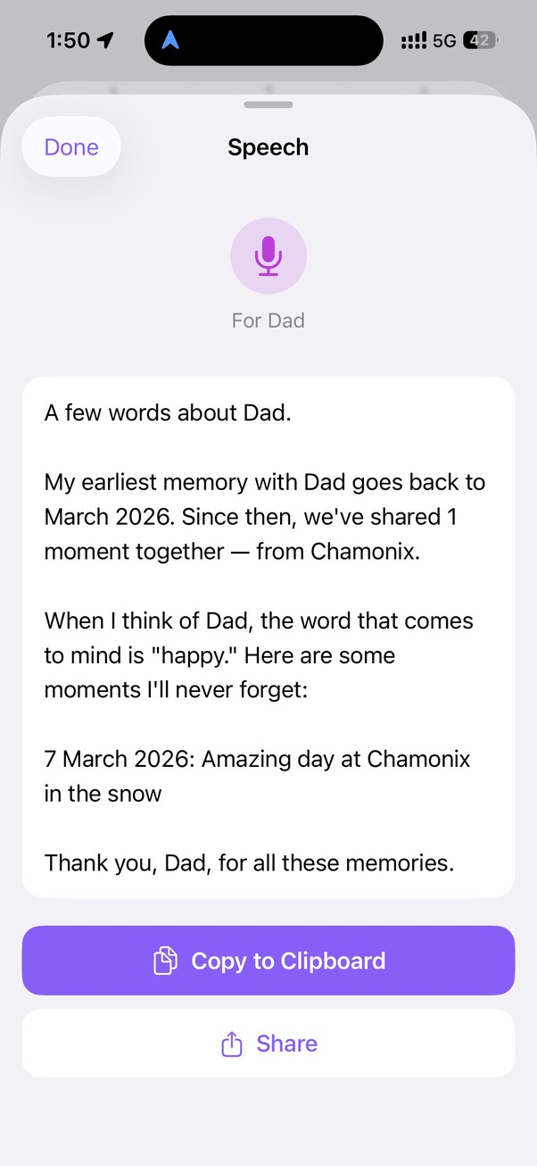 Filled memory capture screen with text, mood, people, and photos